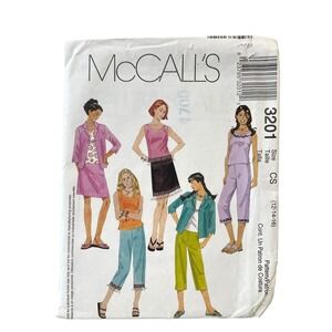 McCall's 3201 Girls' Shirt-Jacket Top Cropped Pants Skirt CS (12-14-16) Pattern